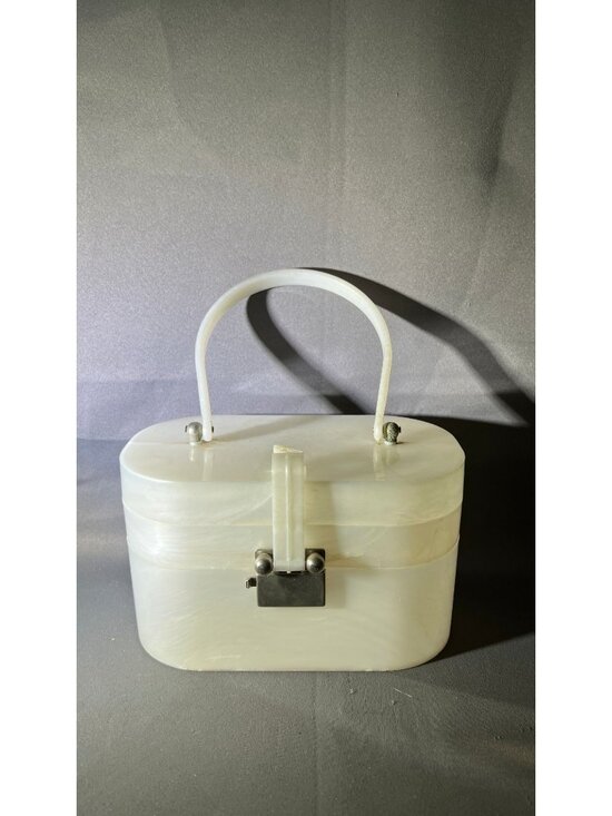 Unknown Handbags - Vintage White Marbled Plastic Handbag Purse W/ Metal Clasp